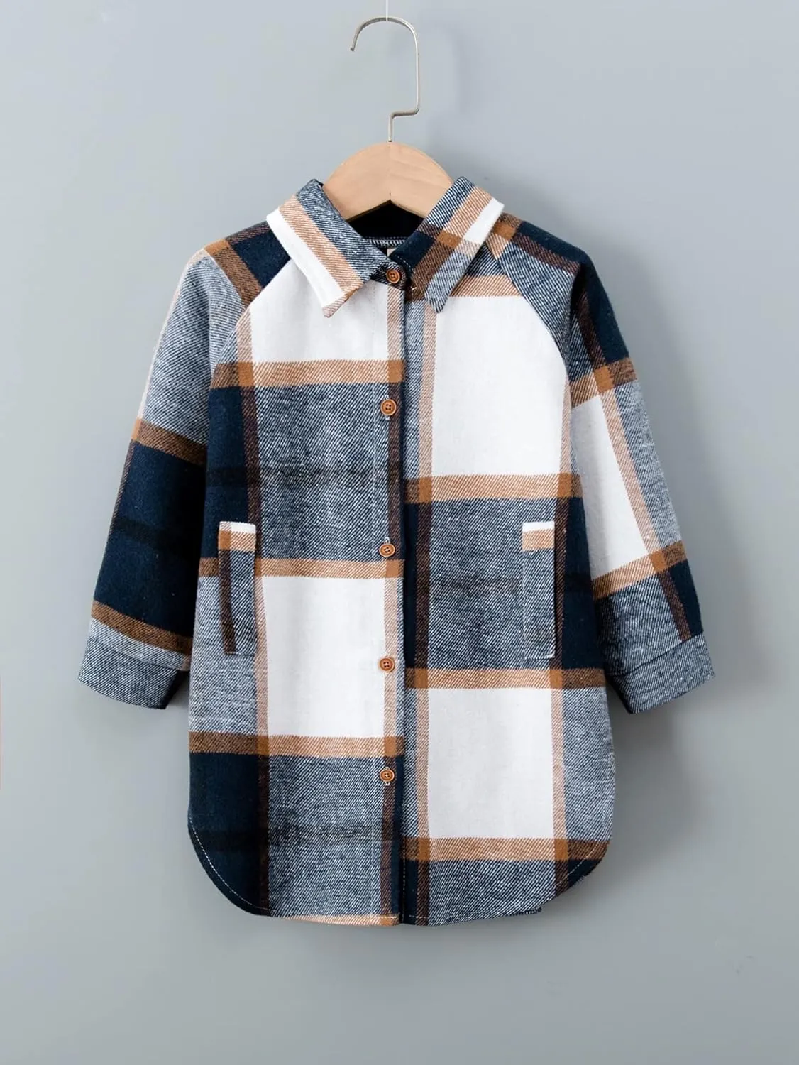 Kids Little Baby Plaid Flannel Shirt Casual Lapel Button Down Shirts Toddler Long Sleeve Plaid Blouses Coats Jackets