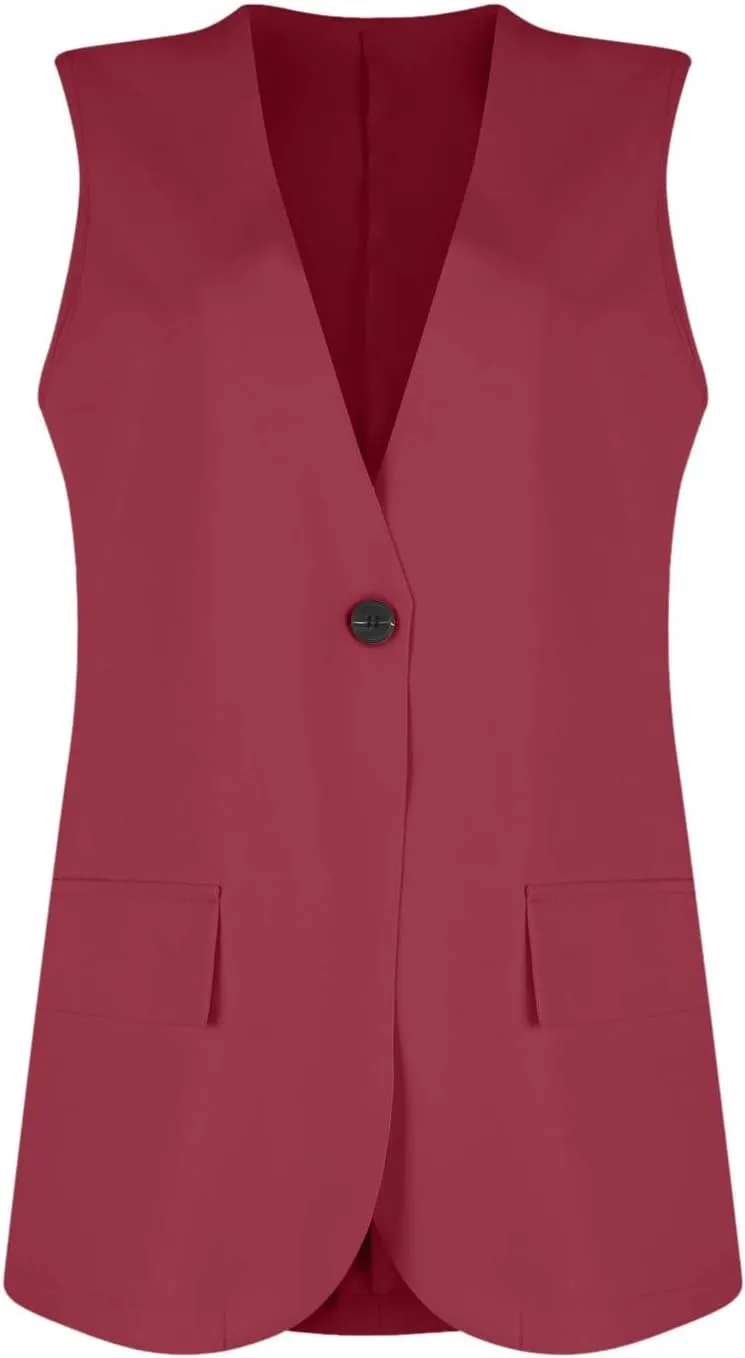 KIKX0DE Women Fall Fashion Sleeveless Blazer Jackets Lightweight Single Button Waistcoat Open Front Work Office Vest Top