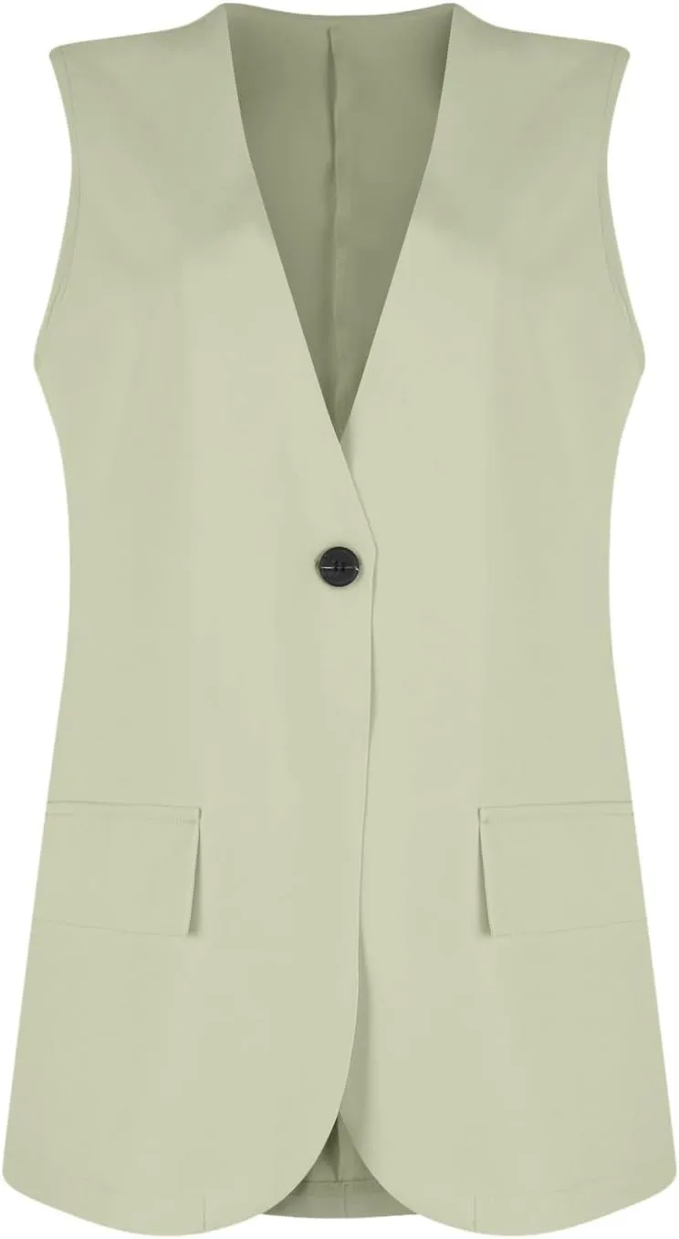 KIKX0DE Women Fall Fashion Sleeveless Blazer Jackets Lightweight Single Button Waistcoat Open Front Work Office Vest Top