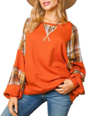 KMBANGI Women Patchwork Sweatshirt Color Block Patchwork Oversized Pullover Top Y2K Floral Long Sleeve Sweatshirt