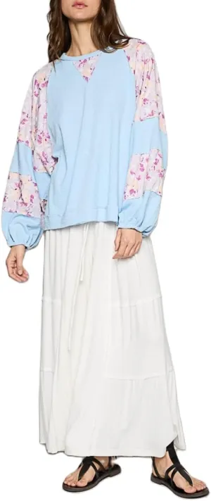 KMBANGI Women Patchwork Sweatshirt Color Block Patchwork Oversized Pullover Top Y2K Floral Long Sleeve Sweatshirt