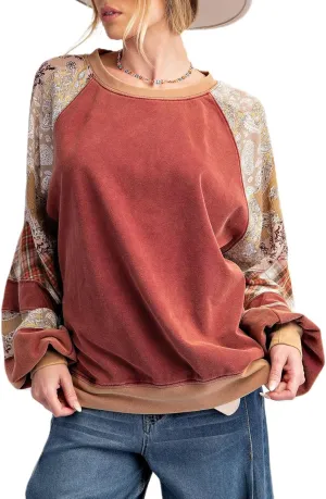 KMBANGI Women Patchwork Sweatshirt Color Block Patchwork Oversized Pullover Top Y2K Floral Long Sleeve Sweatshirt