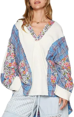 KMBANGI Women Y2k Oversized Hoodies Long Sleeve Color Block Patchwork Hooded Sweatshirt Vintage Streewear