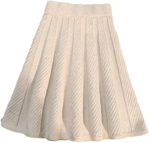 Knitted Pleated Short Mini Skirt Women Sexy Elastic High Waist Fashion Ladies Big Swing Skirt