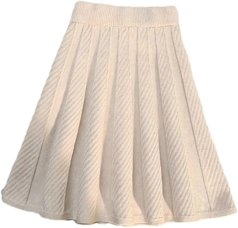 Knitted Pleated Short Mini Skirt Women Sexy Elastic High Waist Fashion Ladies Big Swing Skirt
