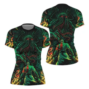 Kratos Versus Cthulhu Women's Short Sleeve Rash Guard
