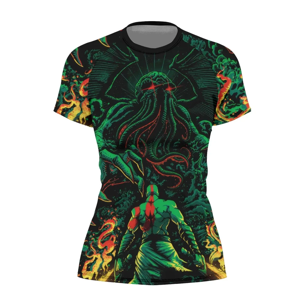 Kratos Versus Cthulhu Women's Short Sleeve Rash Guard