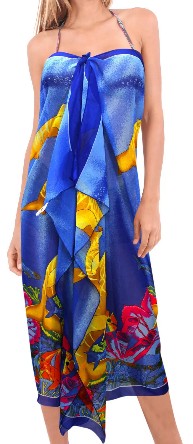 LA LEELA Women's Beach Cover Up Sarong Swimsuit Cover-Up Pareo 72"x42" Blue_S853