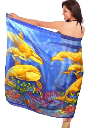 LA LEELA Women's Beach Cover Up Sarong Swimsuit Cover-Up Pareo 72"x42" Blue_S853