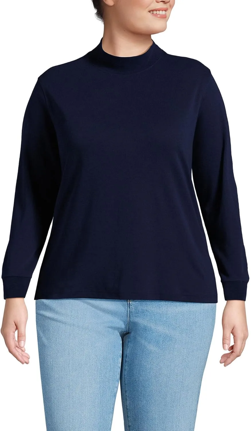Lands' End Women's Relaxed Cotton Long Sleeve Mock Turtleneck Shirt