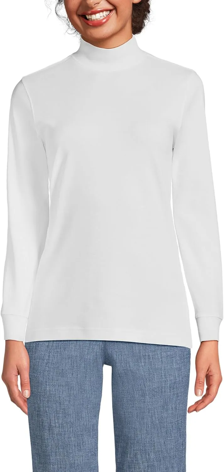 Lands' End Women's Relaxed Cotton Long Sleeve Mock Turtleneck Shirt