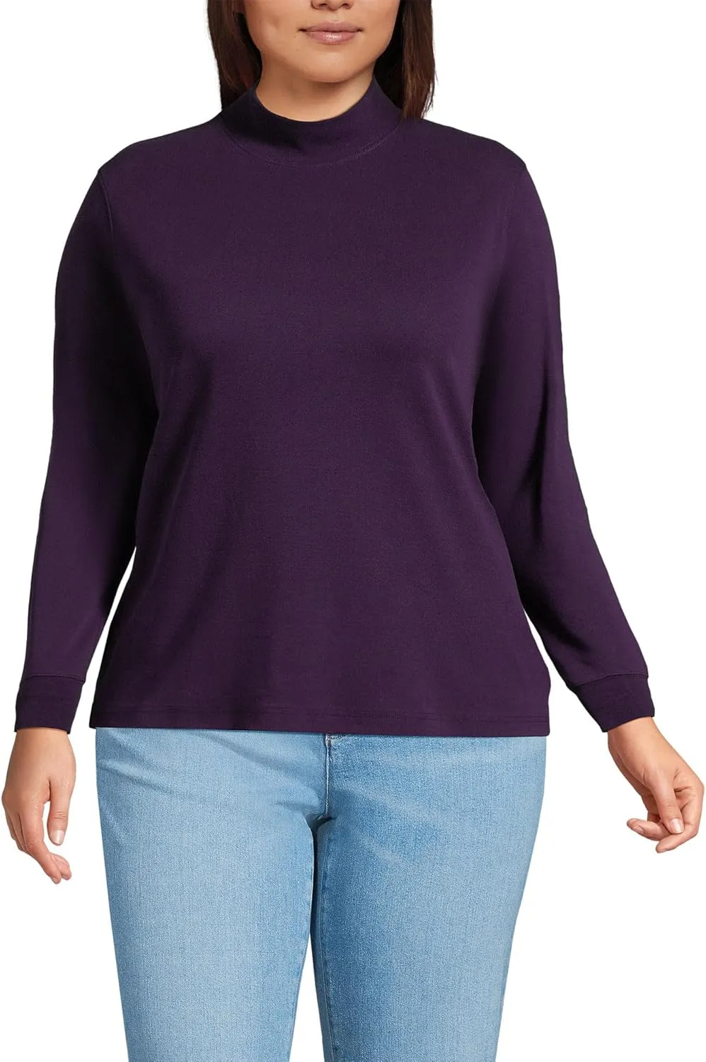 Lands' End Women's Relaxed Cotton Long Sleeve Mock Turtleneck Shirt