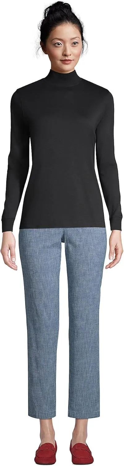 Lands' End Women's Relaxed Cotton Long Sleeve Mock Turtleneck Shirt