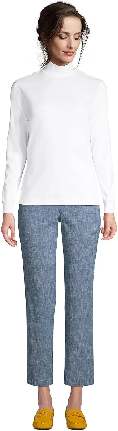 Lands' End Women's Relaxed Cotton Long Sleeve Mock Turtleneck Shirt