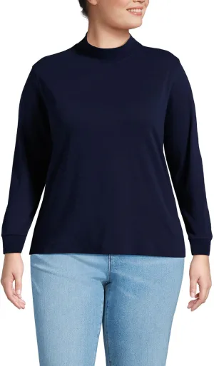 Lands' End Women's Relaxed Cotton Long Sleeve Mock Turtleneck Shirt