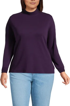 Lands' End Women's Relaxed Cotton Long Sleeve Mock Turtleneck Shirt