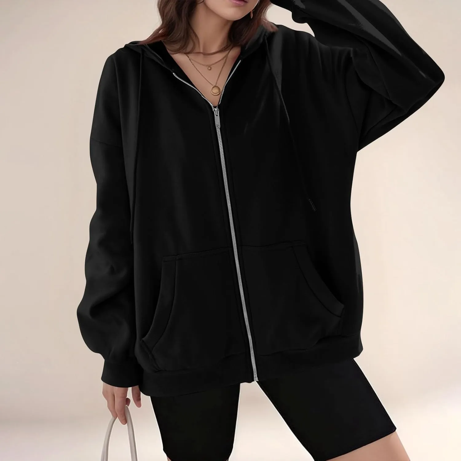 lcyhony Womens Fleece Zip Up Hoodie Trendy Oversized Long Sleeve Sweatshirt Lightweight Casual Workout Jackets with Pockets