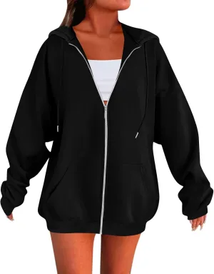 lcyhony Womens Fleece Zip Up Hoodie Trendy Oversized Long Sleeve Sweatshirt Lightweight Casual Workout Jackets with Pockets