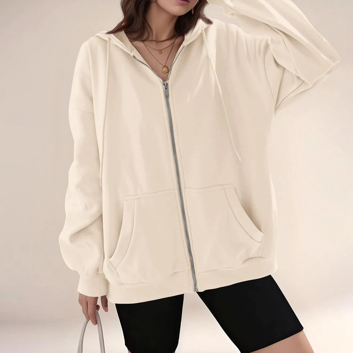 lcyhony Womens Fleece Zip Up Hoodie Trendy Oversized Long Sleeve Sweatshirt Lightweight Casual Workout Jackets with Pockets