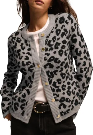 Leopard Cardigan Sweaters for Women Cheetah Print Open Front Button Down Long Sleeve Casual Knit Outwear Coats