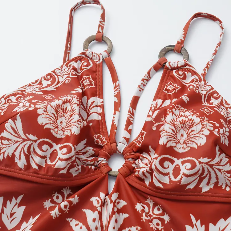 Lesly - V-Neck Printed Two-Piece Swimwear Set