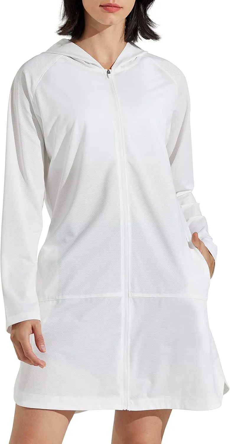 Libin Women's Sun Protection Hoodie Jacket Long Sleeve Swim Beach Cover Up Lightweight Zip Hiking Shirt with Pockets UPF 50 
