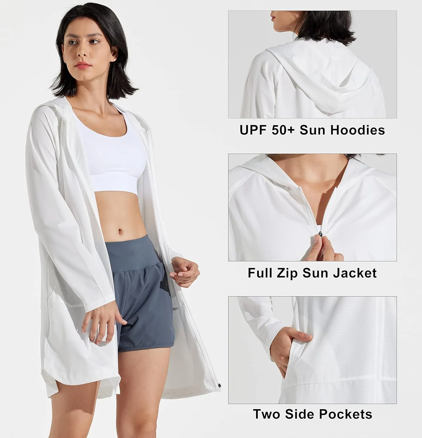Libin Women's Sun Protection Hoodie Jacket Long Sleeve Swim Beach Cover Up Lightweight Zip Hiking Shirt with Pockets UPF 50 