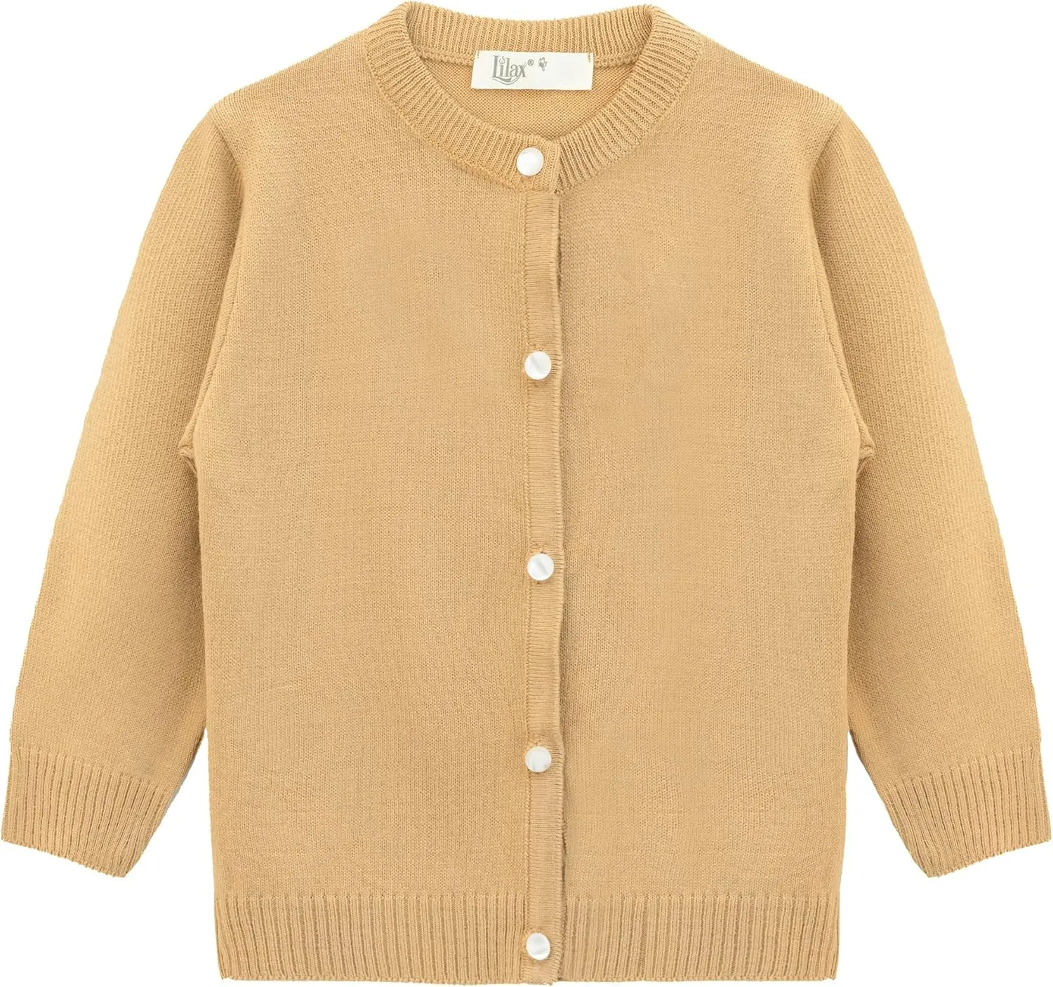 Lilax Little Girls' Knit Basic Cardigan, Long Sleeve Button Up Sweater