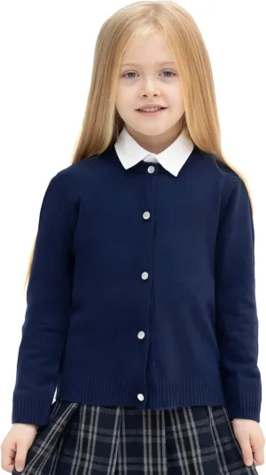 Lilax Little Girls' Knit Basic Cardigan, Long Sleeve Button Up Sweater