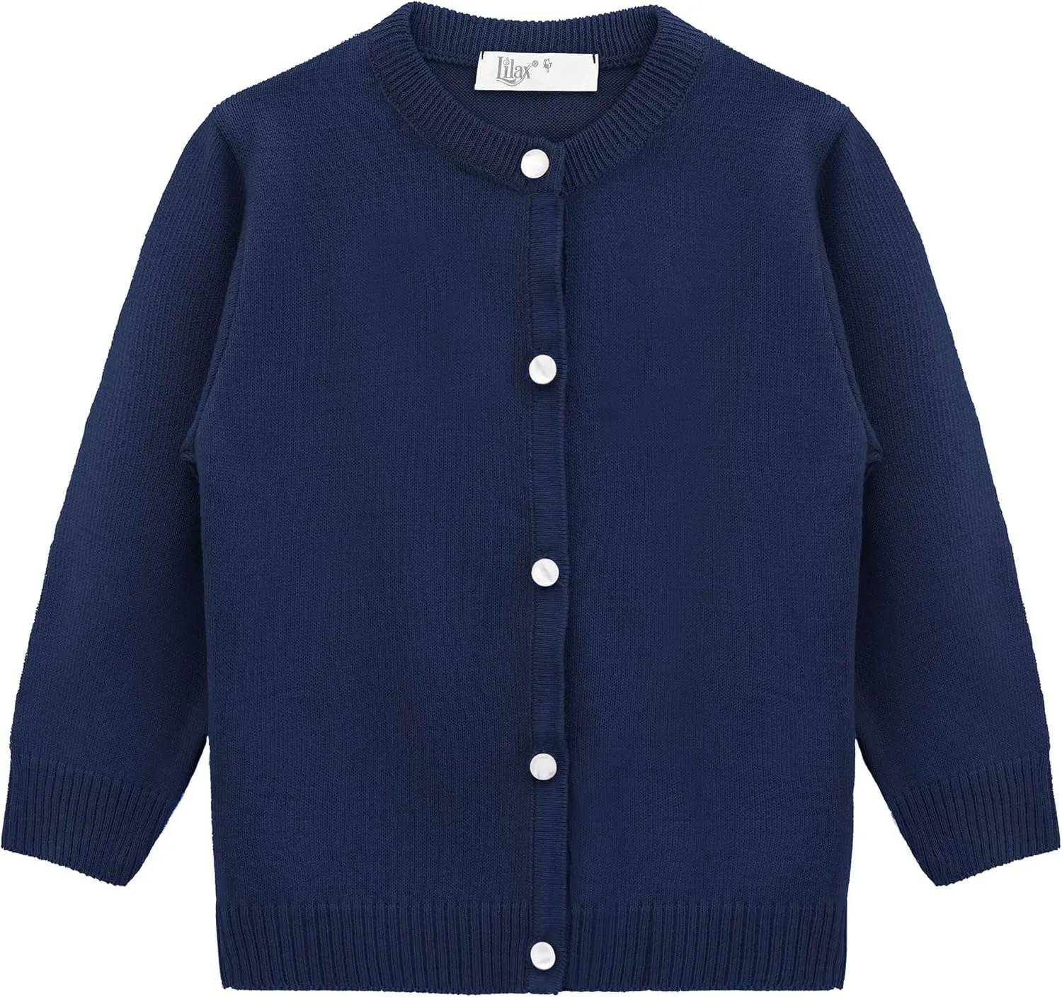 Lilax Little Girls' Knit Basic Cardigan, Long Sleeve Button Up Sweater