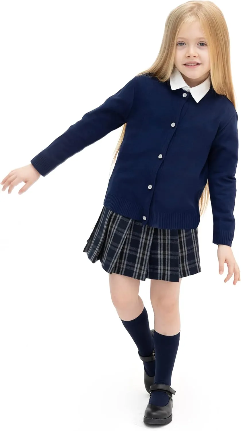 Lilax Little Girls' Knit Basic Cardigan, Long Sleeve Button Up Sweater