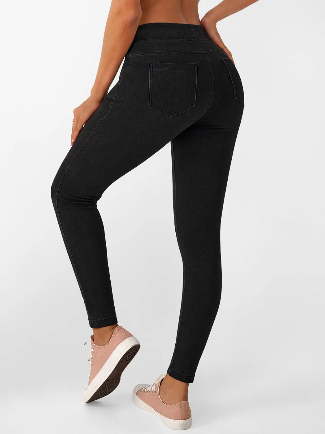 LILLUSORY Womens Jeggings High Waisted Stretch Jeans Skinny Tummy Control Denim Leggings with Pockets Trendy Pants 2025