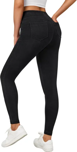 LILLUSORY Womens Jeggings High Waisted Stretch Jeans Skinny Tummy Control Denim Leggings with Pockets Trendy Pants 2025