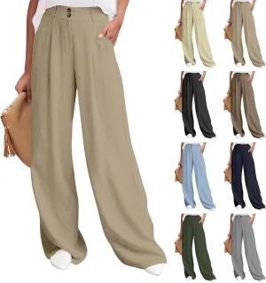 Linen Pants Women Summer Wide Leg Dress Pants Fashion High Waisted Button Palazzo Pant Business Work Pant
