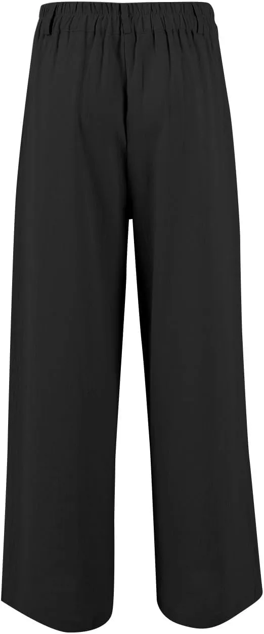Linen Pants Women Summer Wide Leg Dress Pants Fashion High Waisted Button Palazzo Pant Business Work Pant