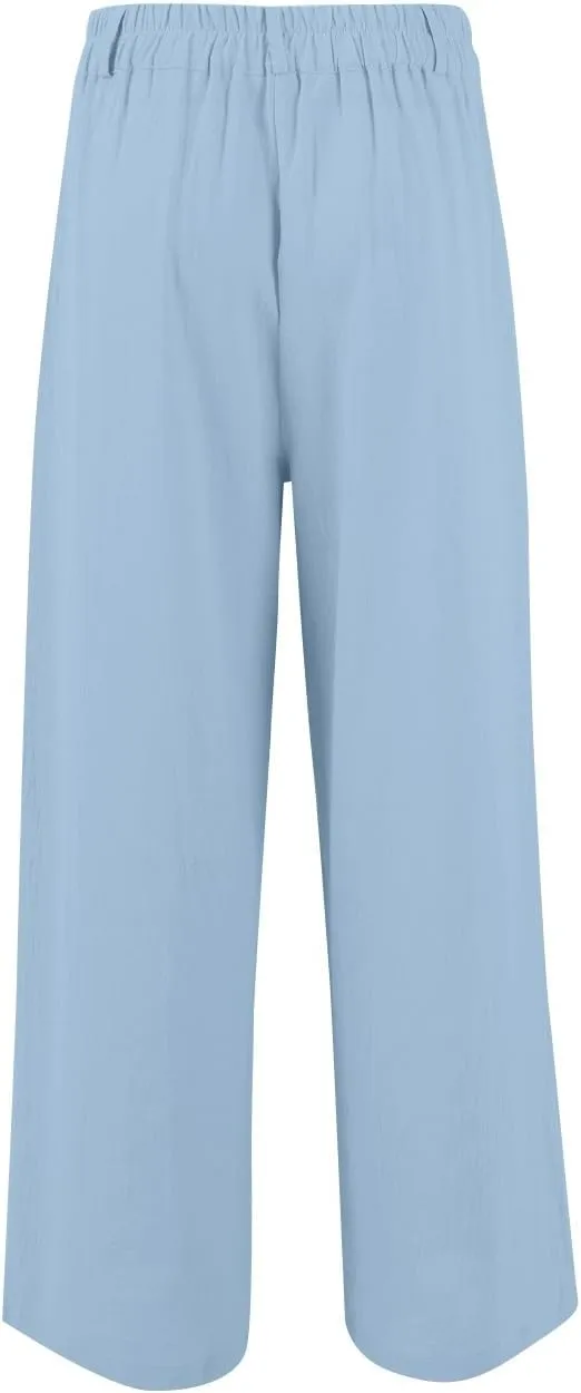 Linen Pants Women Summer Wide Leg Dress Pants Fashion High Waisted Button Palazzo Pant Business Work Pant
