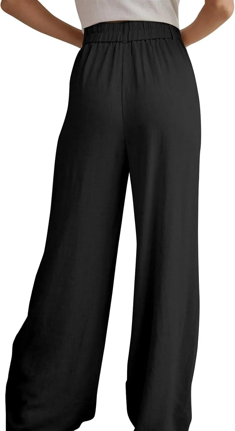 Linen Pants Women Summer Wide Leg Dress Pants Fashion High Waisted Button Palazzo Pant Business Work Pant