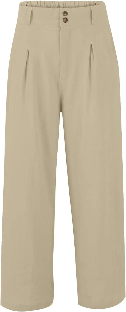 Linen Pants Women Summer Wide Leg Dress Pants Fashion High Waisted Button Palazzo Pant Business Work Pant
