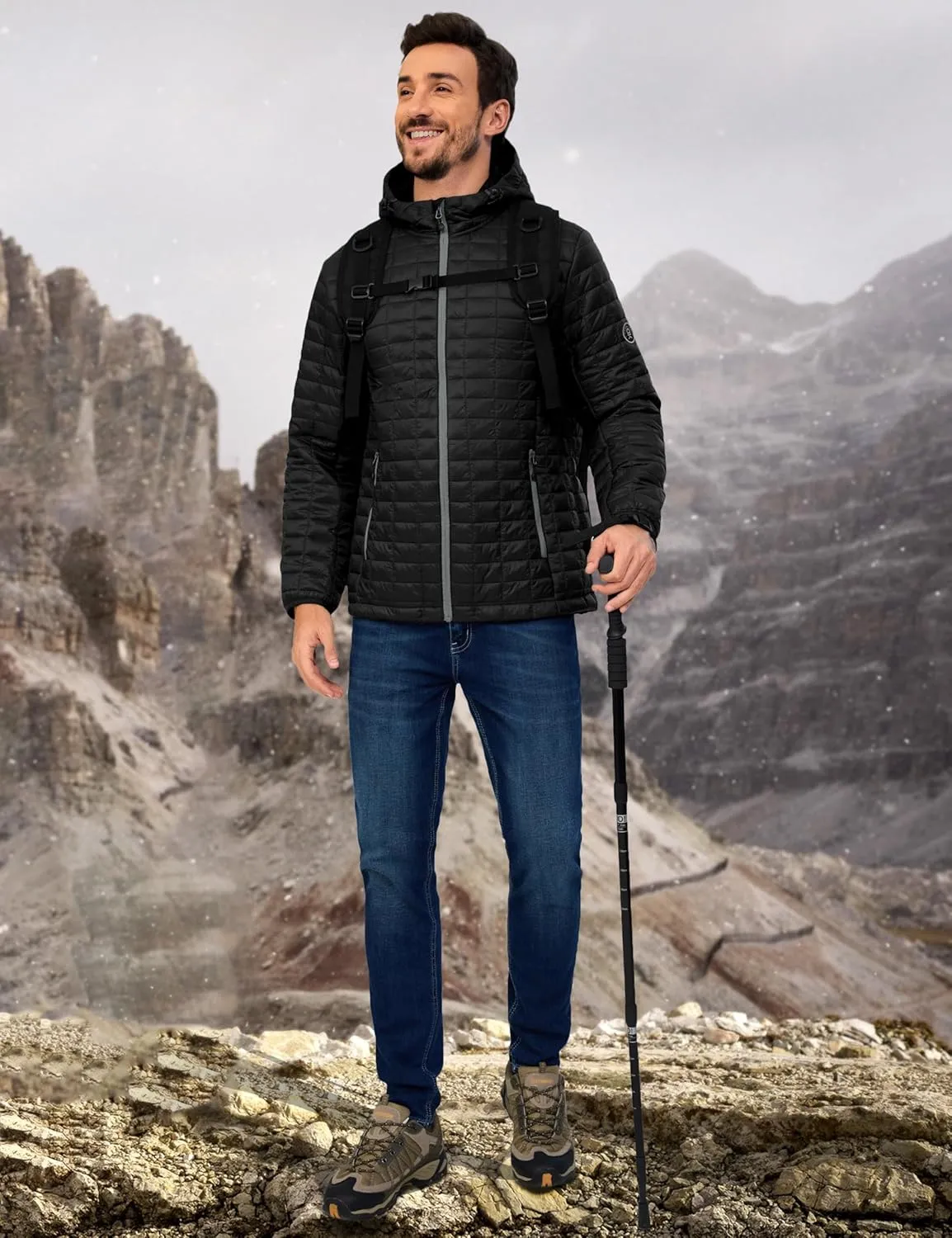 Little Donkey Andy Puffer Jacket Men Winter Coat with Hood Lightweight Jackets Waterproof with Recycled Insulation Outdoor