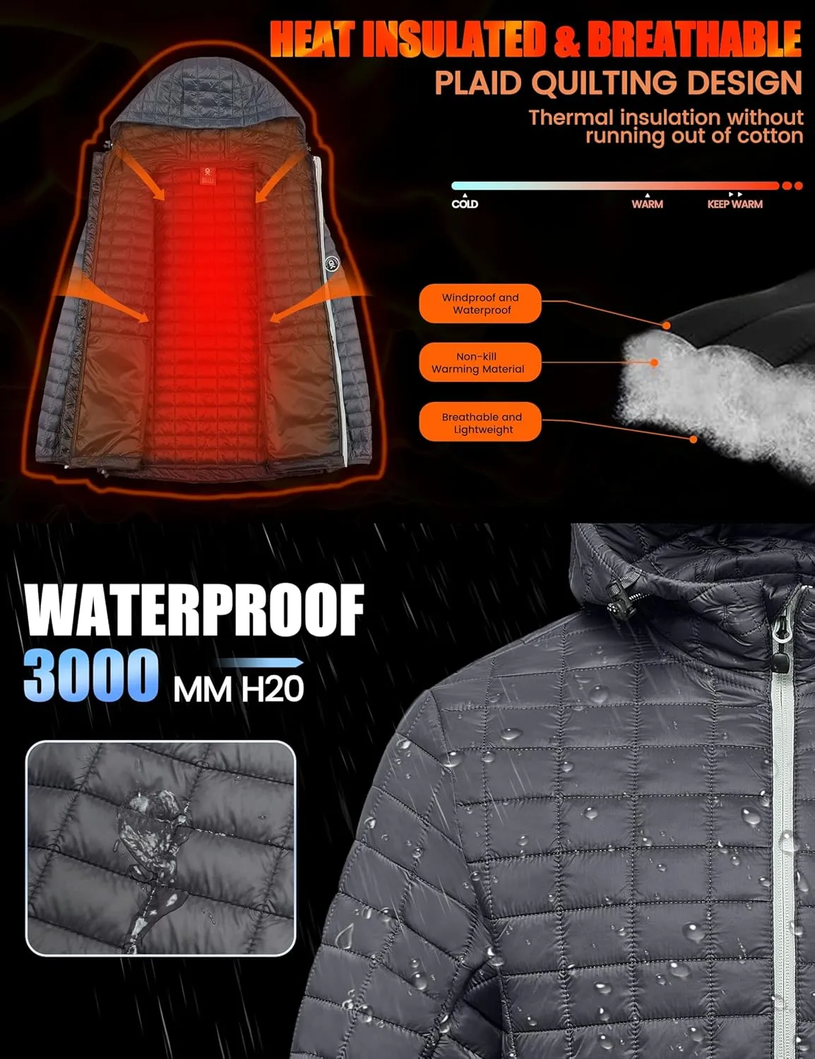 Little Donkey Andy Puffer Jacket Men Winter Coat with Hood Lightweight Jackets Waterproof with Recycled Insulation Outdoor