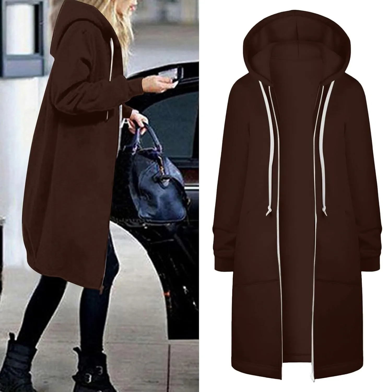 Long Sweatshirts For Women To Wear With Leggings Zip Up Hoodie Lightweight Oversized Jackets 2025 Coat with Pockets