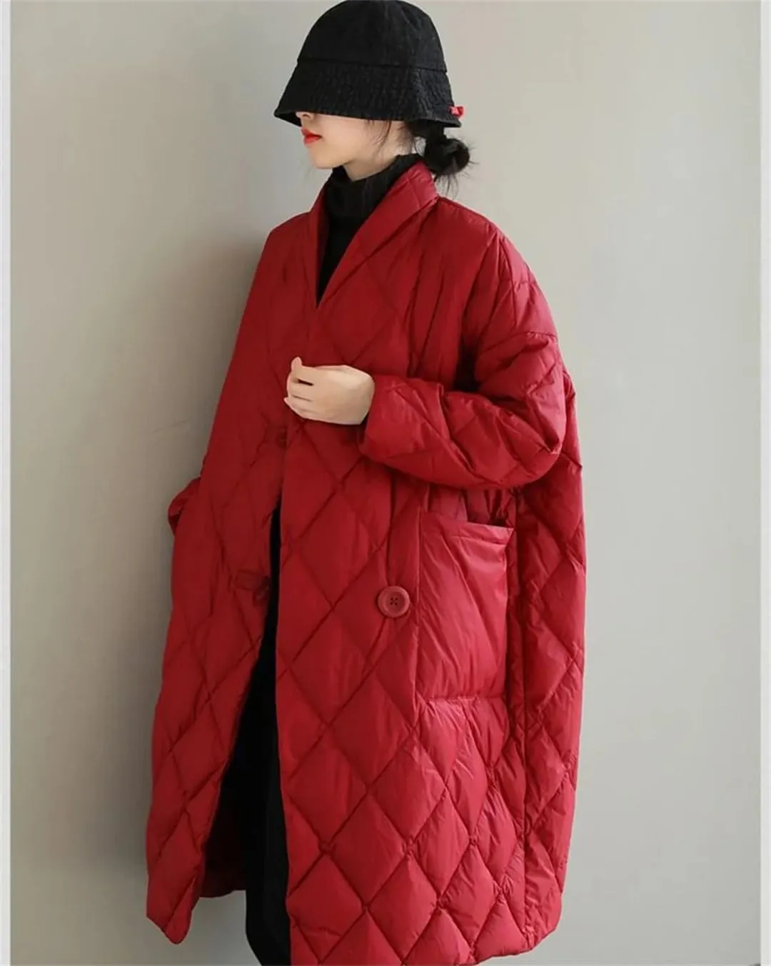 Loose Down Cotton Padded Long Parkas Coats Women Casual Vintage Big Size Single Breasted Jacket