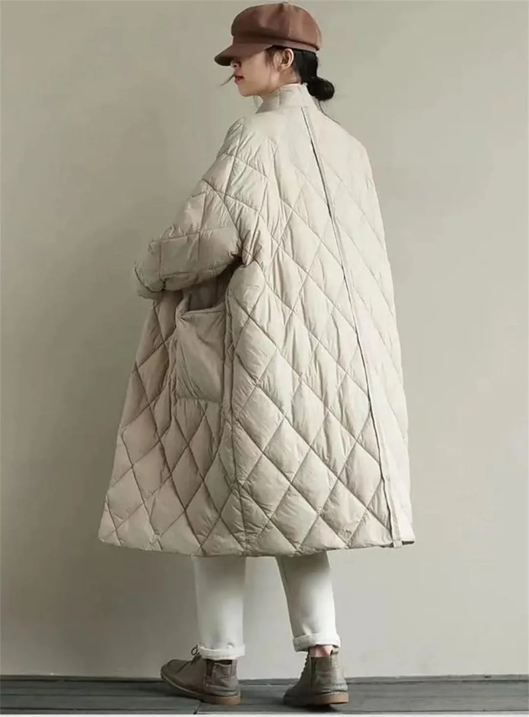 Loose Down Cotton Padded Long Parkas Coats Women Casual Vintage Big Size Single Breasted Jacket