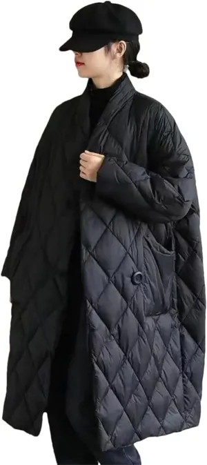 Loose Down Cotton Padded Long Parkas Coats Women Casual Vintage Big Size Single Breasted Jacket