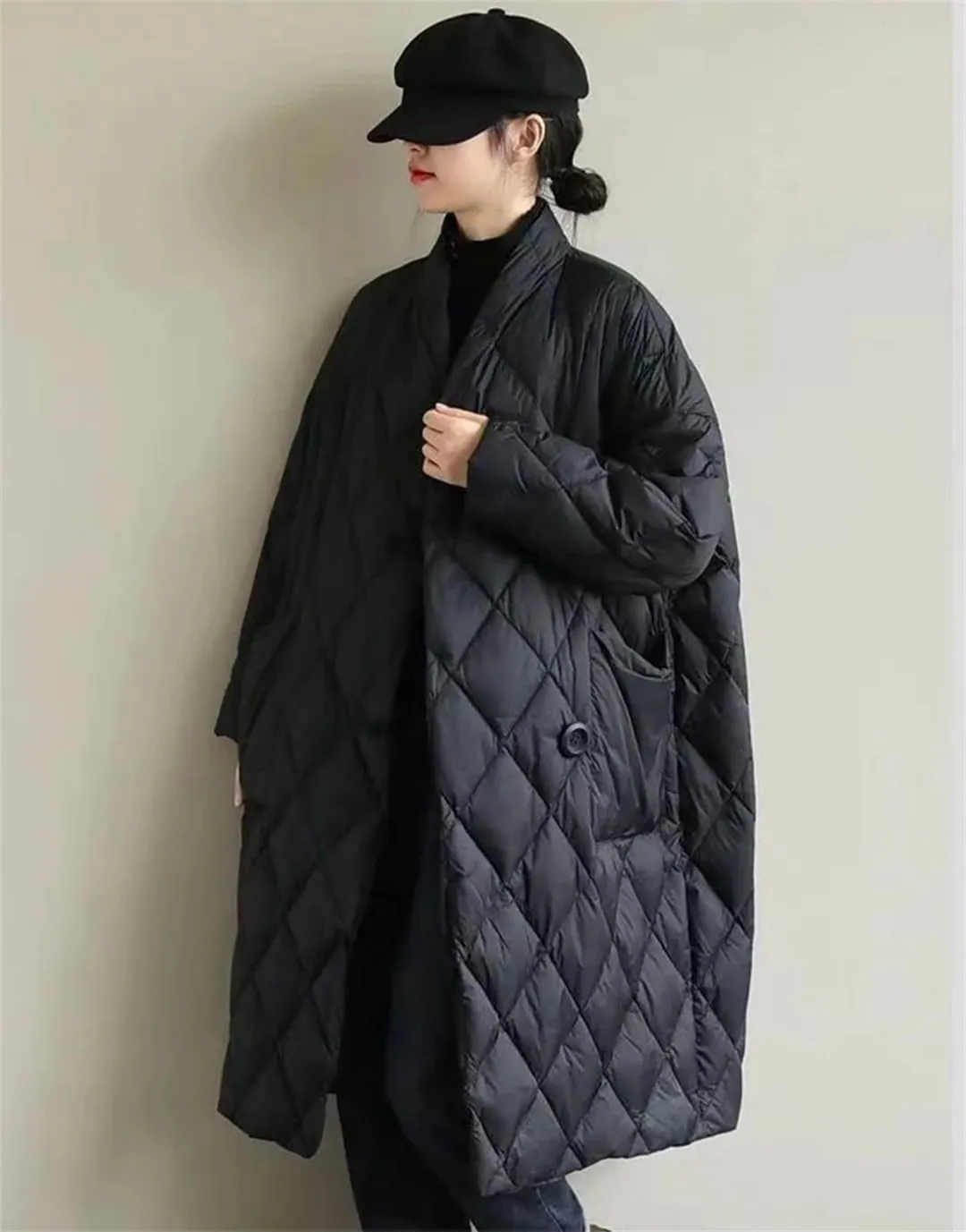 Loose Down Cotton Padded Long Parkas Coats Women Casual Vintage Big Size Single Breasted Jacket