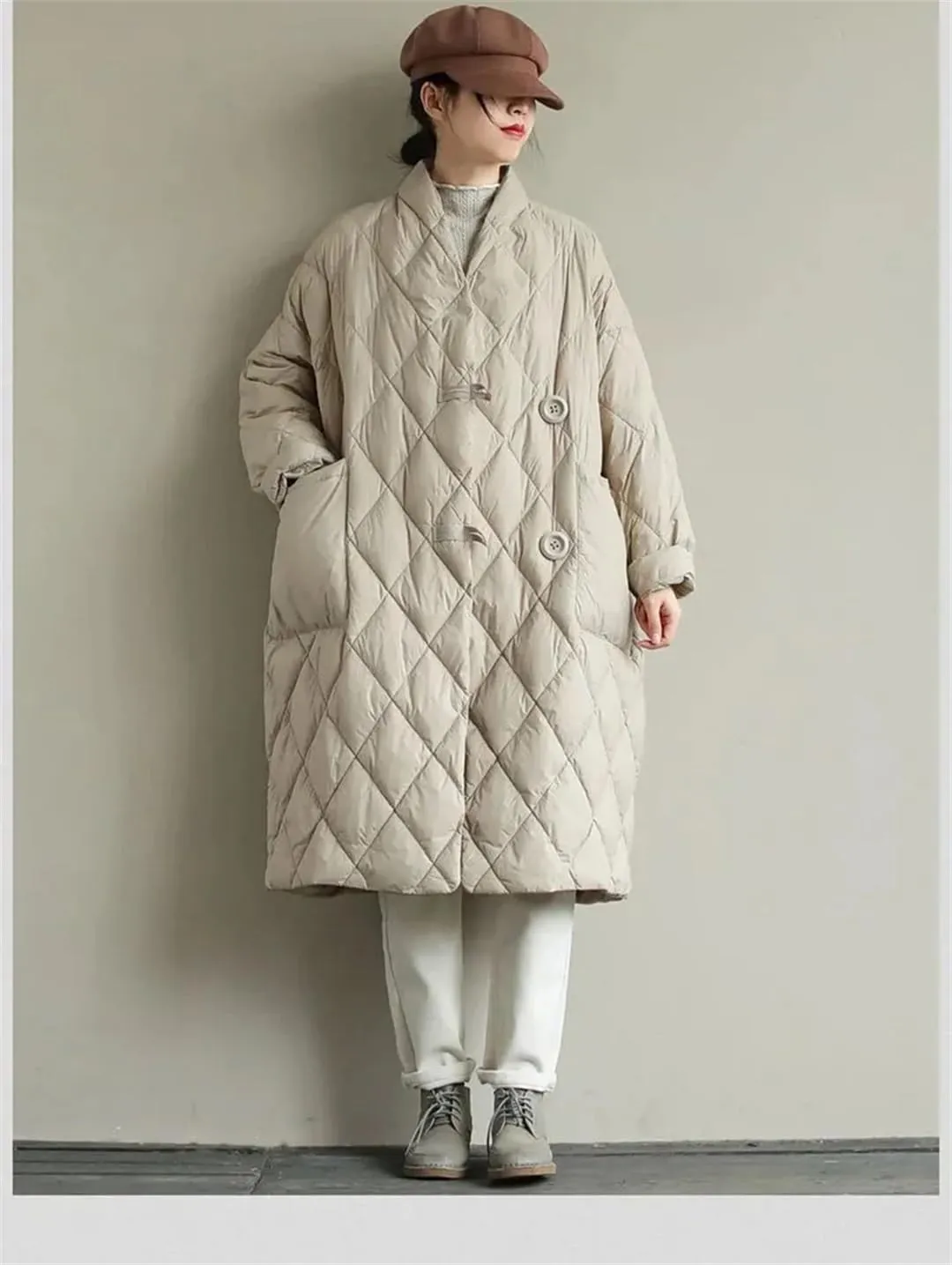 Loose Down Cotton Padded Long Parkas Coats Women Casual Vintage Big Size Single Breasted Jacket