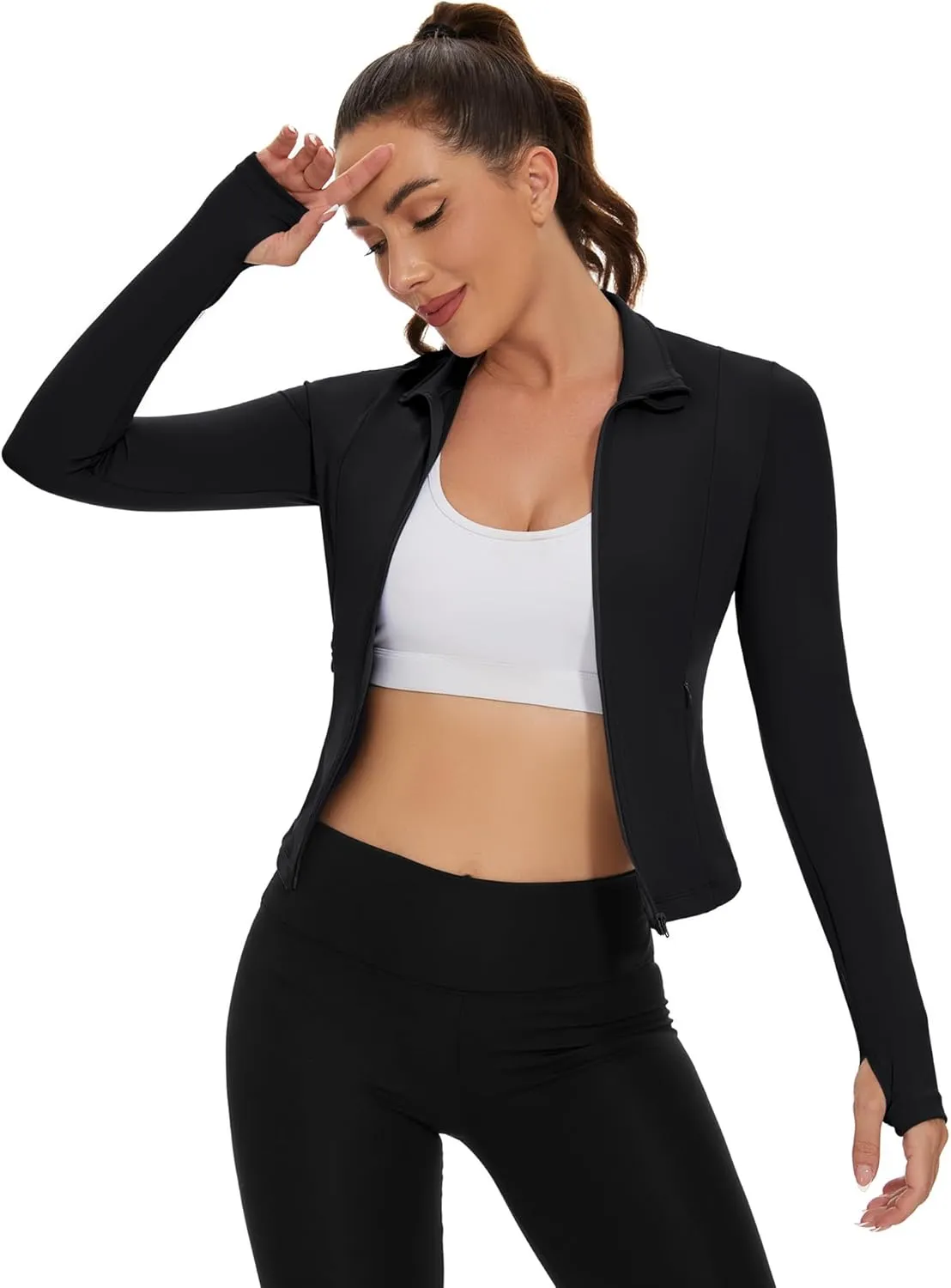 Loovoo Women's Cropped Workout Jacket Zip Up Athletic Jackets Slim Fit Lightweight Running Sports Track Jacket 2025