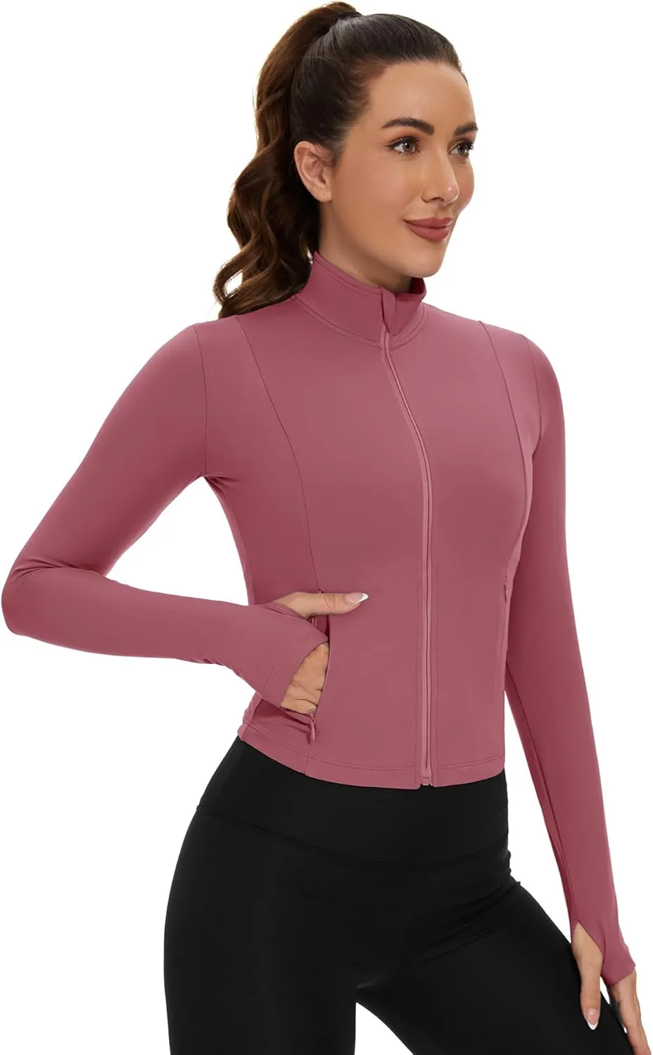 Loovoo Women's Cropped Workout Jacket Zip Up Athletic Jackets Slim Fit Lightweight Running Sports Track Jacket 2025