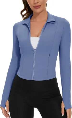 Loovoo Women's Cropped Workout Jacket Zip Up Athletic Jackets Slim Fit Lightweight Running Sports Track Jacket 2025