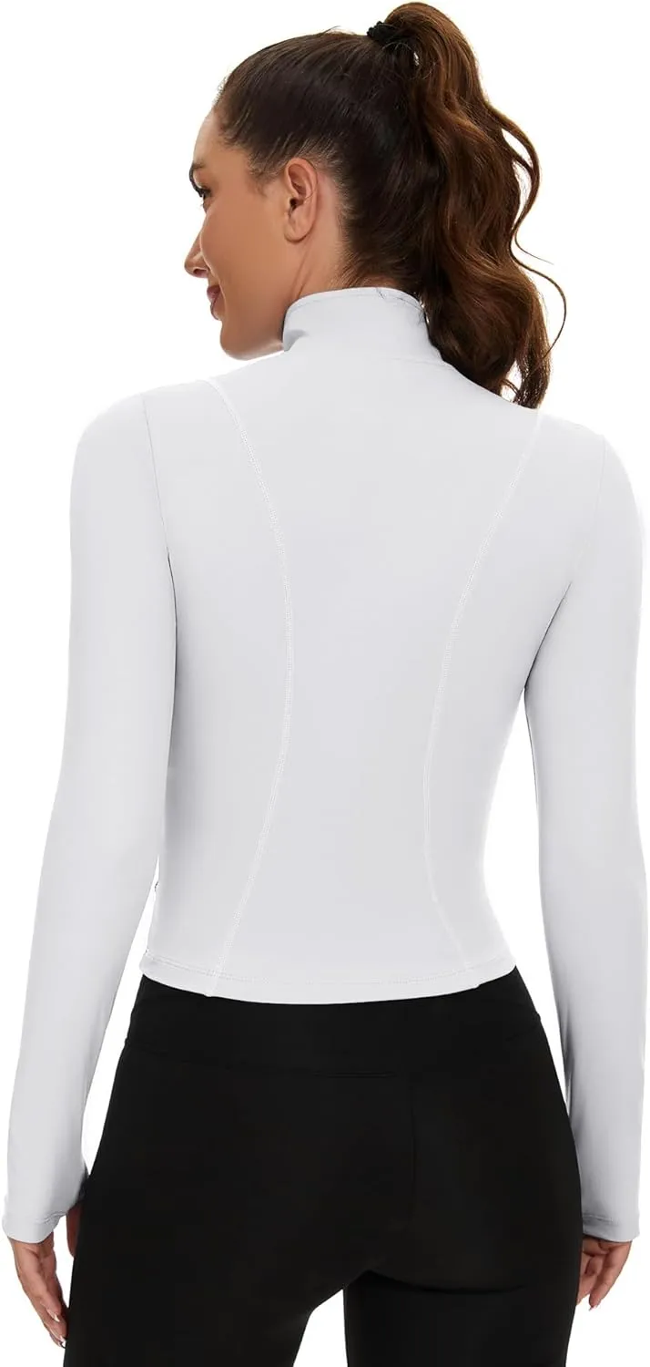 Loovoo Women's Cropped Workout Jacket Zip Up Athletic Jackets Slim Fit Lightweight Running Sports Track Jacket 2025